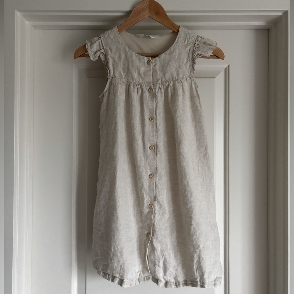 H&M Beige Button Up Flutter Sleeve Dress